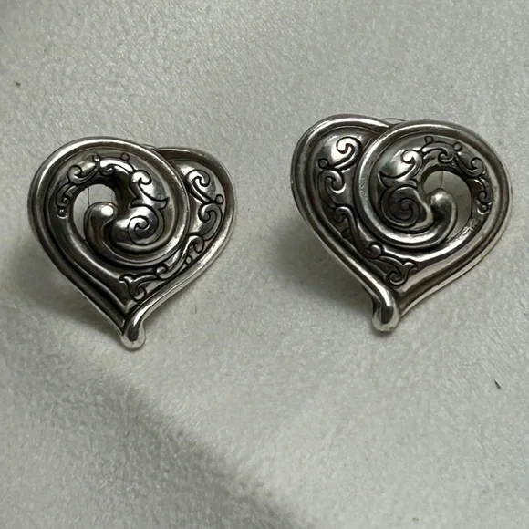 Brighton Penelope Heart Earrings Studs Swirl Silver Plated About 1" - Picture 4 of 7